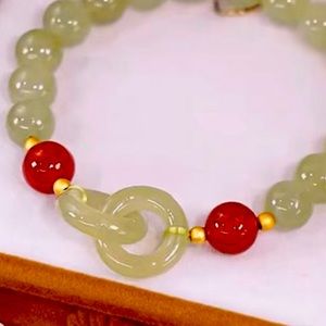 Luxurious Red Agate and green stone circle bracelet.